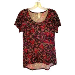 LulaRoe Floral Paisley Scoop Neck Short Sleeves High/Low Hem Top Size XS